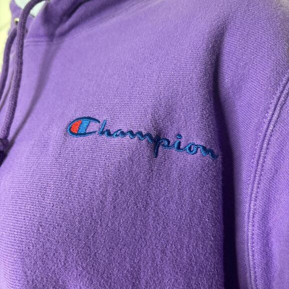 Champion Tops - Champion Small Reverse Weave Purple Hoodie – Oversized Fit Embroidered Logo